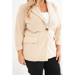 Moteriška Plus Size švarkelė su atvartais ir kišenėmis, smėlio spalvos
