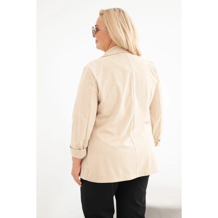 Moteriška Plus Size švarkelė su atvartais ir kišenėmis, smėlio spalvos