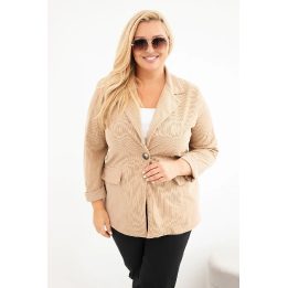 Moteriška Plus Size švarkelio tipo striukė su atlankais ir kišenėmis, kupranugario spalvos