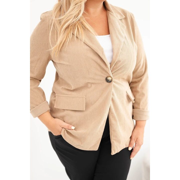 Moteriška Plus Size švarkelio tipo striukė su atlankais ir kišenėmis, kupranugario spalvos