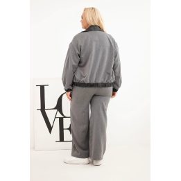 Moteriškas Plus Size komplektas su užtraukiamu džemperiu ir plačiomis kelnėmis, grafito spalvos