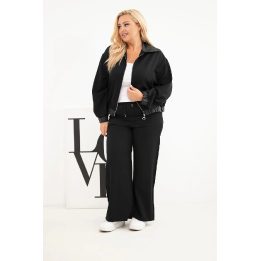 Moteriškas Plus Size komplektas su užtrauktuku ir plačiomis kelnėmis, juodas