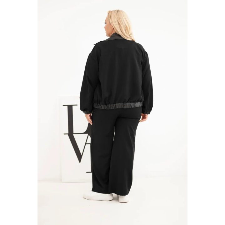 Moteriškas Plus Size komplektas su užtrauktuku ir plačiomis kelnėmis, juodas