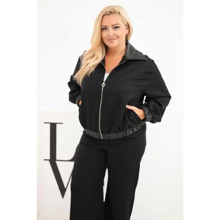 Moteriškas Plus Size komplektas su užtrauktuku ir plačiomis kelnėmis, juodas