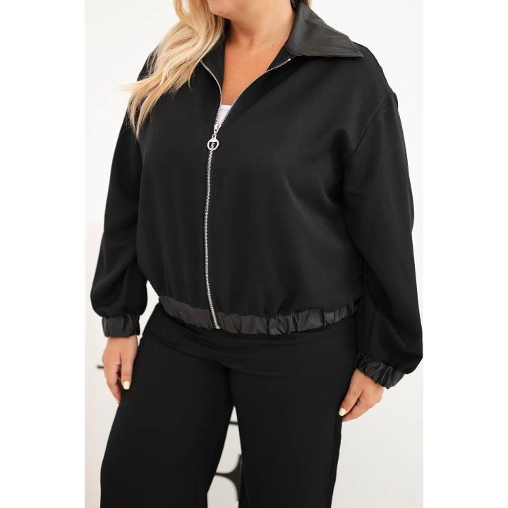 Moteriškas Plus Size komplektas su užtrauktuku ir plačiomis kelnėmis, juodas
