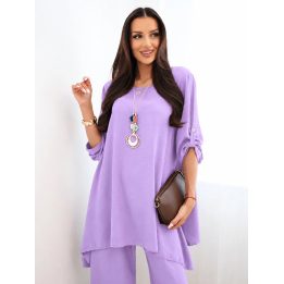 Moteriškas komplektas su palaidine ir kelnėmis, šviesiai violetinis