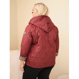 Moteriška Plus Size striukė su gobtuvu ir leopardo rašto apdaila, burgundiška
