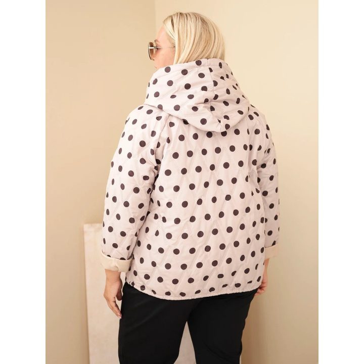 Moteriška Plus Size striukė su gobtuvu ir taškuotu raštu, smėlio spalvos