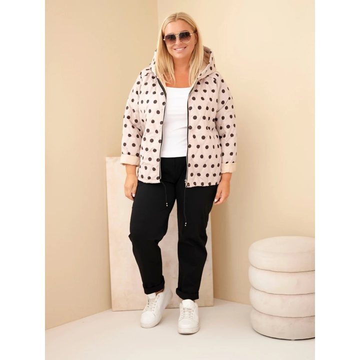 Moteriška Plus Size striukė su gobtuvu ir taškuotu raštu, smėlio spalvos
