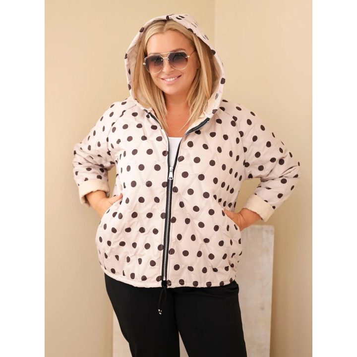 Moteriška Plus Size striukė su gobtuvu ir taškuotu raštu, smėlio spalvos