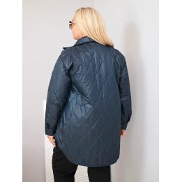 Moteriška Plus Size striukė su apykakle ir kišenėmis, tamsiai mėlyna