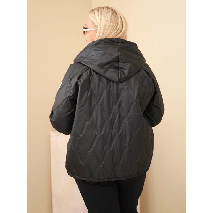 Moteriška Plus Size striukė su gobtuvu ir leopardo rašto apdaila, juoda
