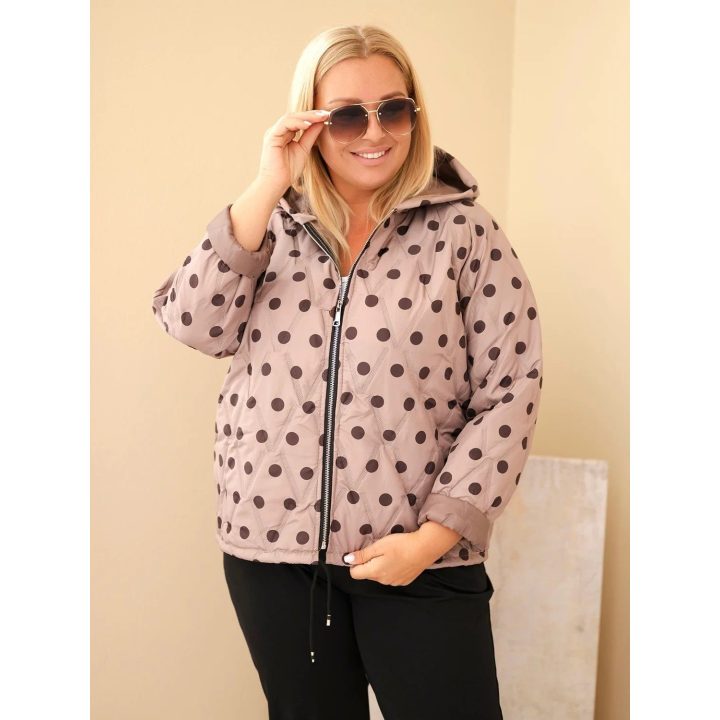 Moteriška Plus Size striukė su gobtuvu ir taškuotu raštu, fango spalvos