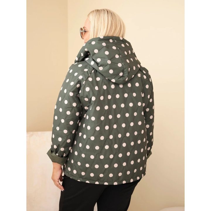 Moteriška Plus Size striukė su taškuotu raštu ir gobtuvu, chaki spalvos
