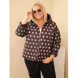 Moteriška Plus Size striukė su gobtuvu ir taškuotu raštu, ruda