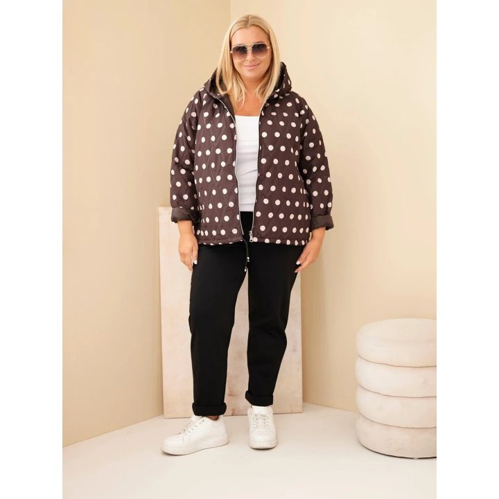 Moteriška Plus Size striukė su gobtuvu ir taškuotu raštu, ruda