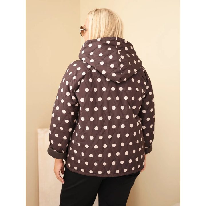 Moteriška Plus Size striukė su gobtuvu ir taškuotu raštu, ruda