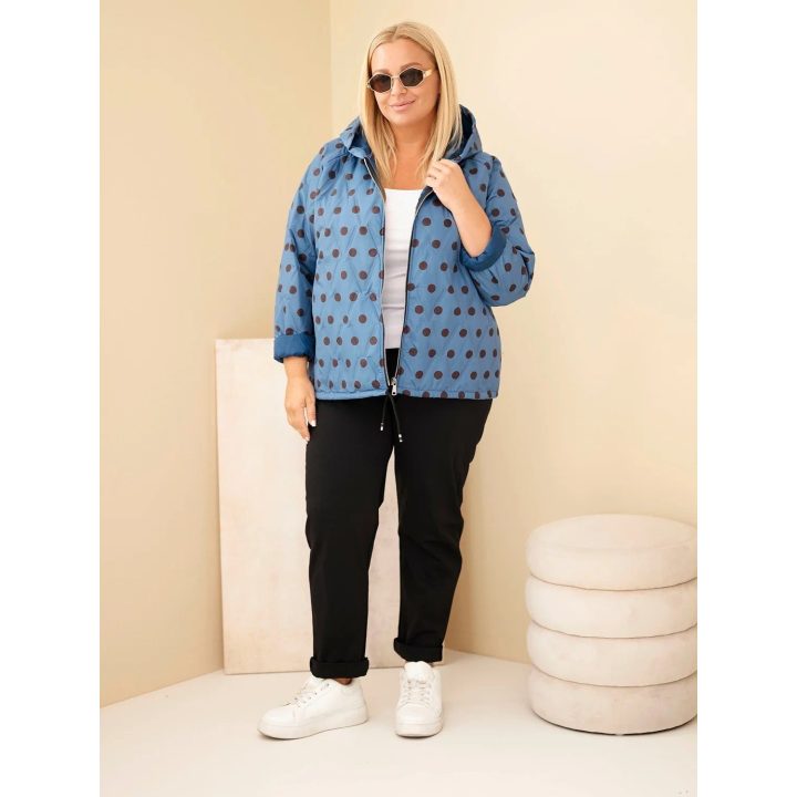 Moteriška Plus Size striukė su gobtuvu ir taškuotu raštu, džinso mėlynos spalvos