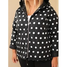 Moteriška Plus Size striukė su gobtuvu ir taškuotu raštu, juoda