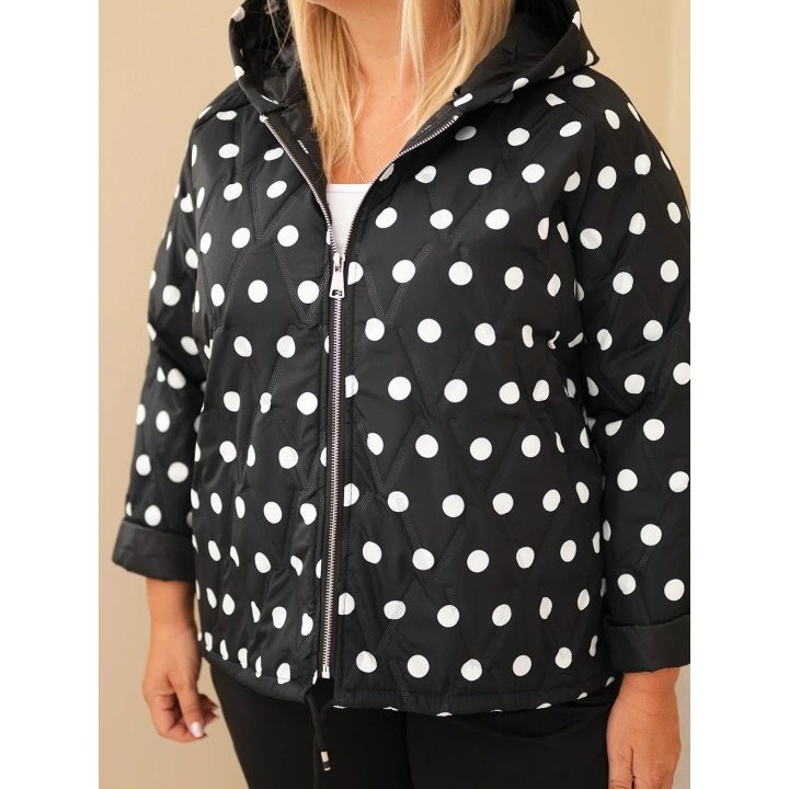 Moteriška Plus Size striukė su gobtuvu ir taškuotu raštu, juoda