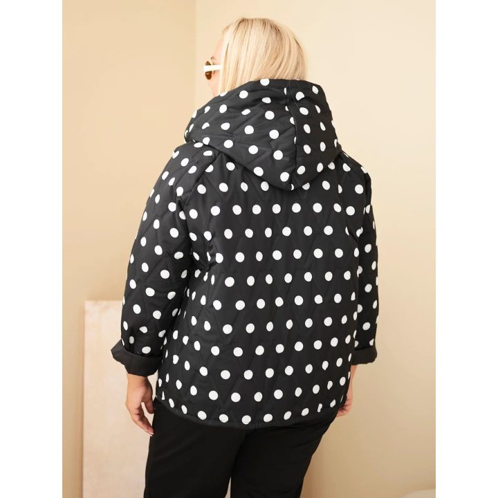 Moteriška Plus Size striukė su gobtuvu ir taškuotu raštu, juoda