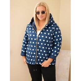 Moteriška Plus Size striukė su gobtuvu ir taškuotu raštu, tamsiai mėlyna