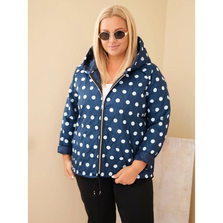 Moteriška Plus Size striukė su gobtuvu ir taškuotu raštu, tamsiai mėlyna