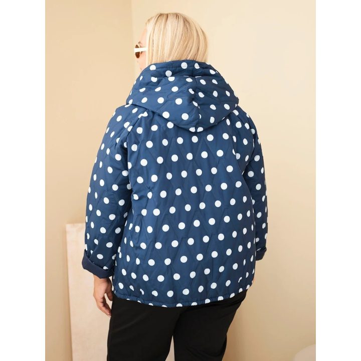 Moteriška Plus Size striukė su gobtuvu ir taškuotu raštu, tamsiai mėlyna