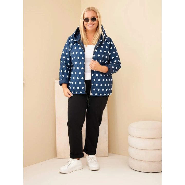 Moteriška Plus Size striukė su gobtuvu ir taškuotu raštu, tamsiai mėlyna
