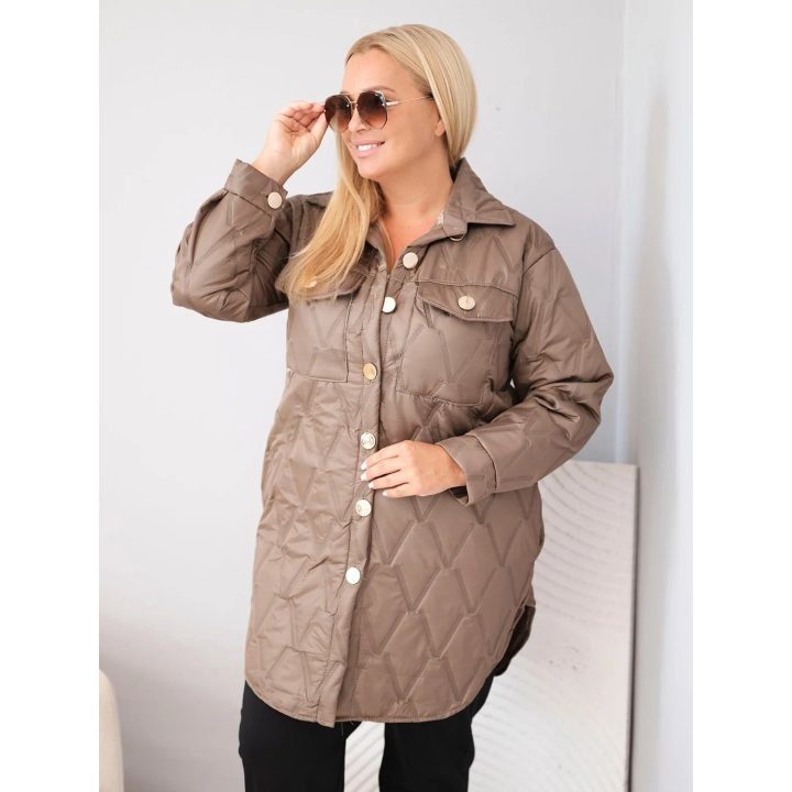 Moteriška Plus Size striukė su geometriniu dygsniavimu ir kišenėmis, smėlio spalvos