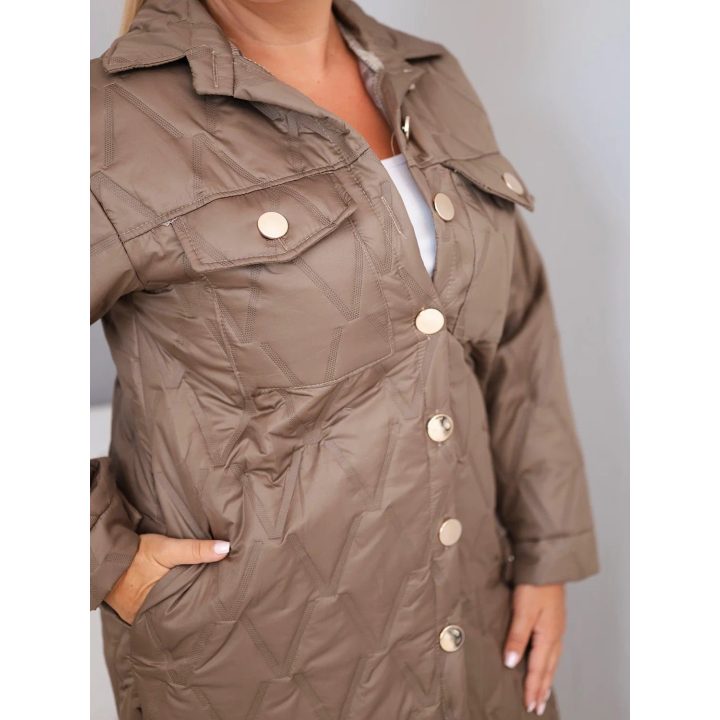 Moteriška Plus Size striukė su geometriniu dygsniavimu ir kišenėmis, smėlio spalvos
