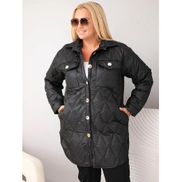 Moteriška Plus Size dygsniuota striukė su apykakle ir kišenėmis, juoda