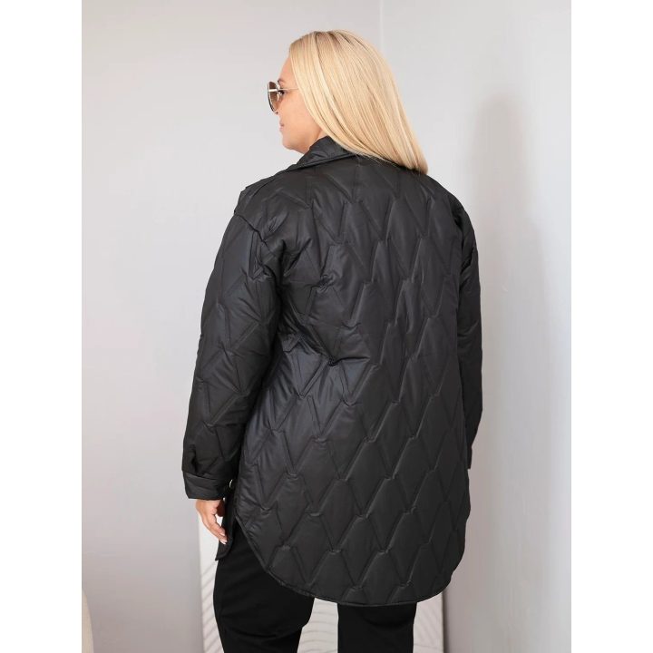 Moteriška Plus Size dygsniuota striukė su apykakle ir kišenėmis, juoda