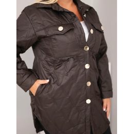 Moteriška Plus Size dygsniuota striukė su apykakle ir kišenėmis, ruda