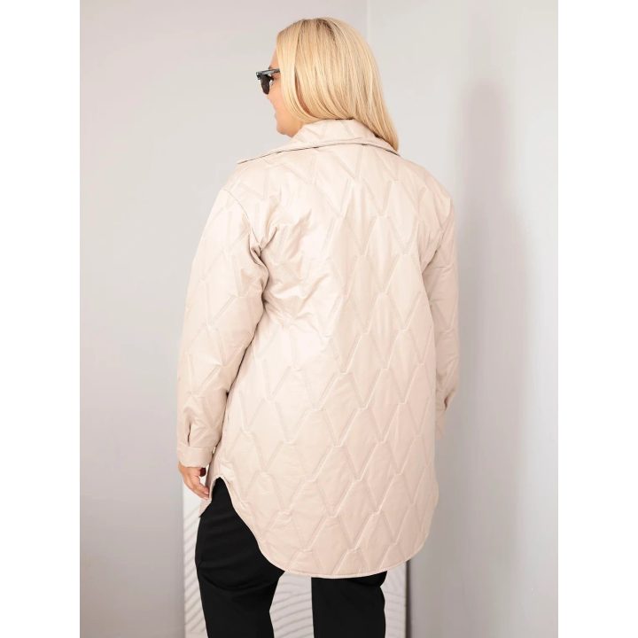 Moteriška Plus Size dygsniuota striukė su apykakle ir kišenėmis, tamsiai smėlio spalvos