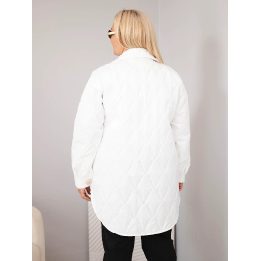 Moteriška Plus Size dygsniuota striukė su apykakle ir kišenėmis, balta