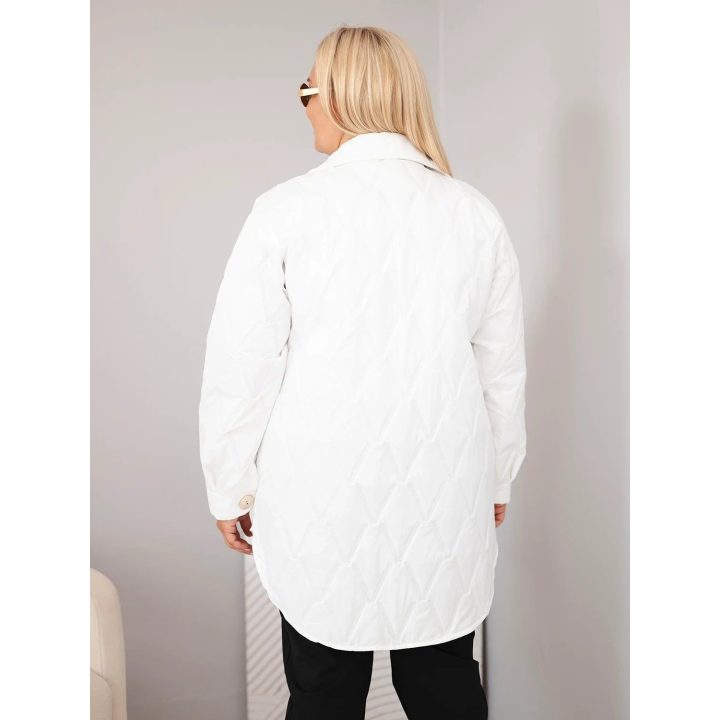 Moteriška Plus Size dygsniuota striukė su apykakle ir kišenėmis, balta