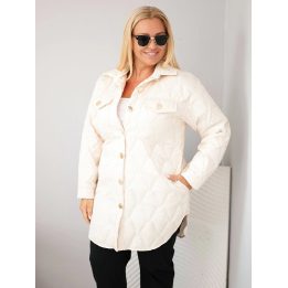 Moteriška Plus Size dygsniuota striukė su apykakle ir kišenėmis, šviesiai smėlio spalvos