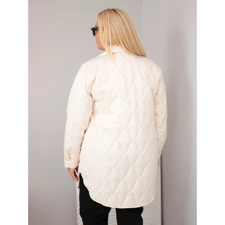 Moteriška Plus Size dygsniuota striukė su apykakle ir kišenėmis, šviesiai smėlio spalvos