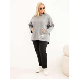 Moteriškas Plus Size džemperis su gobtuvu ir kišenėmis, grafito melanžo spalvos
