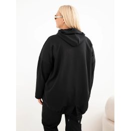 Moteriškas Plus Size džemperis su gobtuvu ir kengūros kišene, juodas