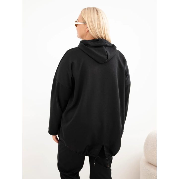 Moteriškas Plus Size džemperis su gobtuvu ir kengūros kišene, juodas