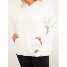 Moteriškas Plus Size džemperis su gobtuvu ir kišene kengūra, ekru spalvos
