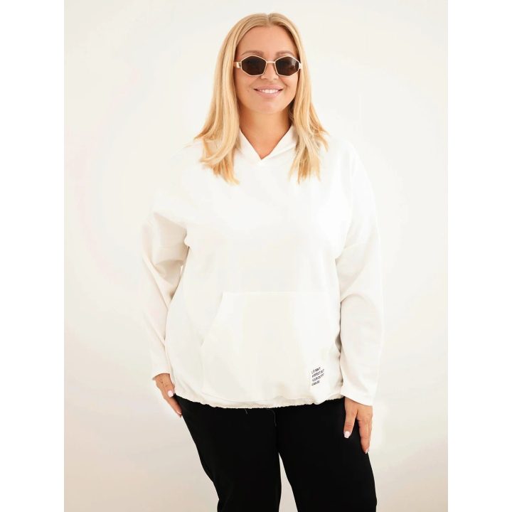 Moteriškas Plus Size džemperis su gobtuvu ir kišene kengūra, ekru spalvos