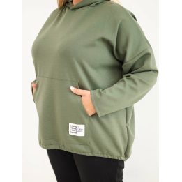 Moteriška Plus Size viskozinė džemperis su gobtuvu ir kišene, chaki spalvos
