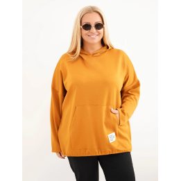 Plus Size moteriškas džemperis su gobtuvu, garstyčių spalvos