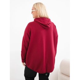 Moteriškas Plus Size džemperis su gobtuvu ir kengūros kišene, burgundiškos spalvos