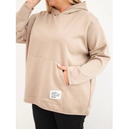 Moteriškas Plus Size džemperis su gobtuvu ir kengūros kišene, smėlio spalvos