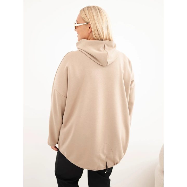 Moteriškas Plus Size džemperis su gobtuvu ir kengūros kišene, smėlio spalvos