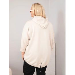 Moteriškas Plus Size džemperis su gobtuvu ir dekoratyvinėmis juostomis, smėlio spalvos
